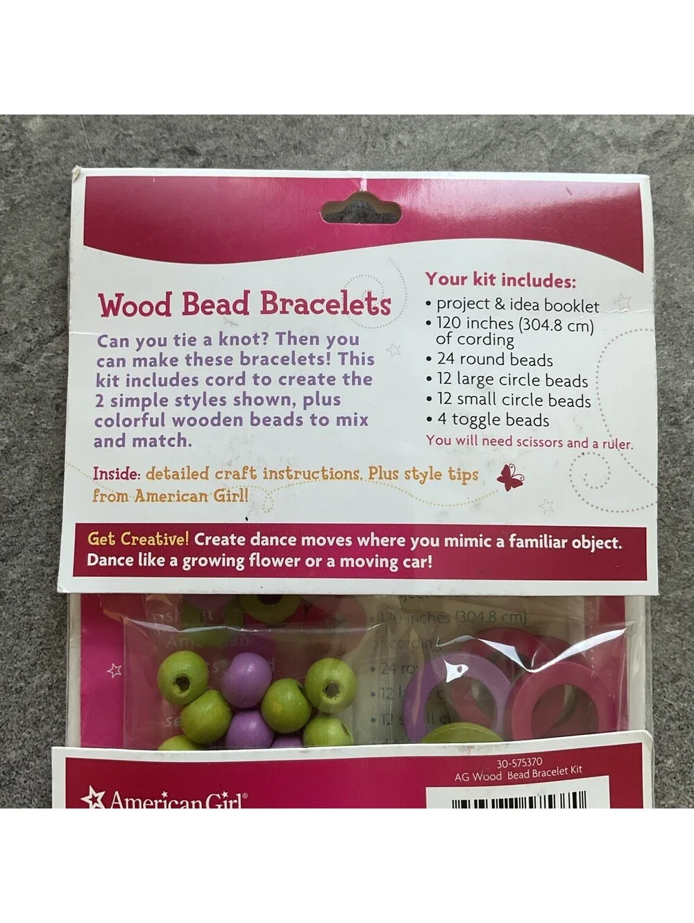 American Girl Crafts Bracelet Kit, Wood Bead New In Package